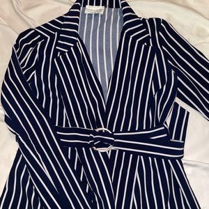 Navy striped belted blazer